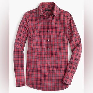 J. Crew Tartan Popover Button Up Long Sleeve Shirt in Authentic Red US 0 XS